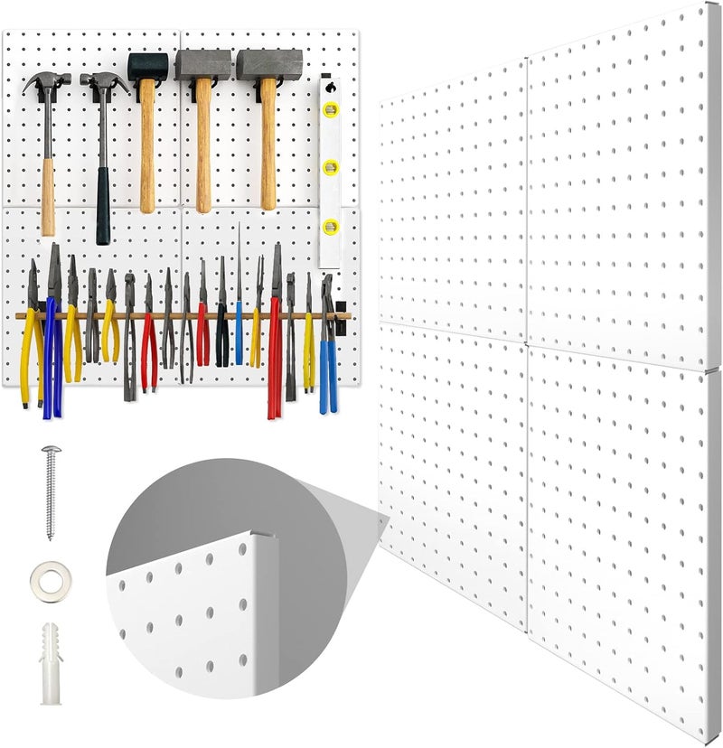 Hogurity Peg Board, 4 Pack Metal Pegboard Panels White Pegboards Wall Organizer with Bent Frame Large Heavy Duty Peg Board for Walls Home, Garage Tool Storage, Office Organization, Craft Room, Kitchen - Image 1